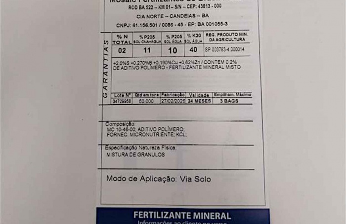 Mosaic passa a declarar solubilidade de fósforo em misturas