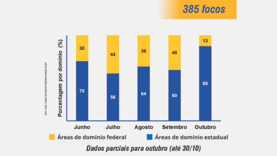 Distribuição dos focos de queimadas nos diferentes domínios entre 24 a 30 de outubro 2024