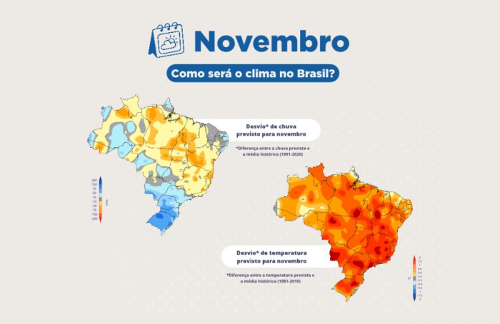 Inmet prevê chuvas irregulares no Brasil em novembro