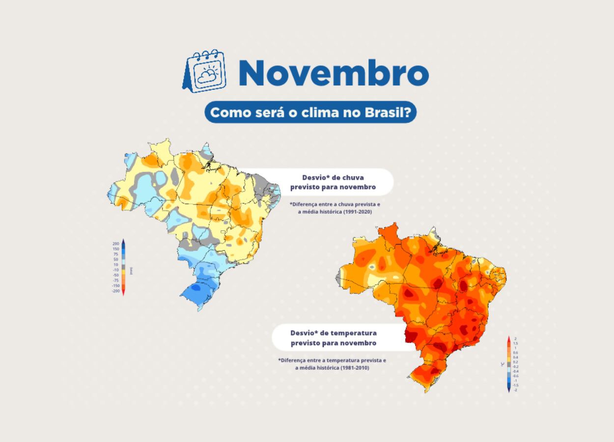 Inmet prevê chuvas irregulares no Brasil em novembro