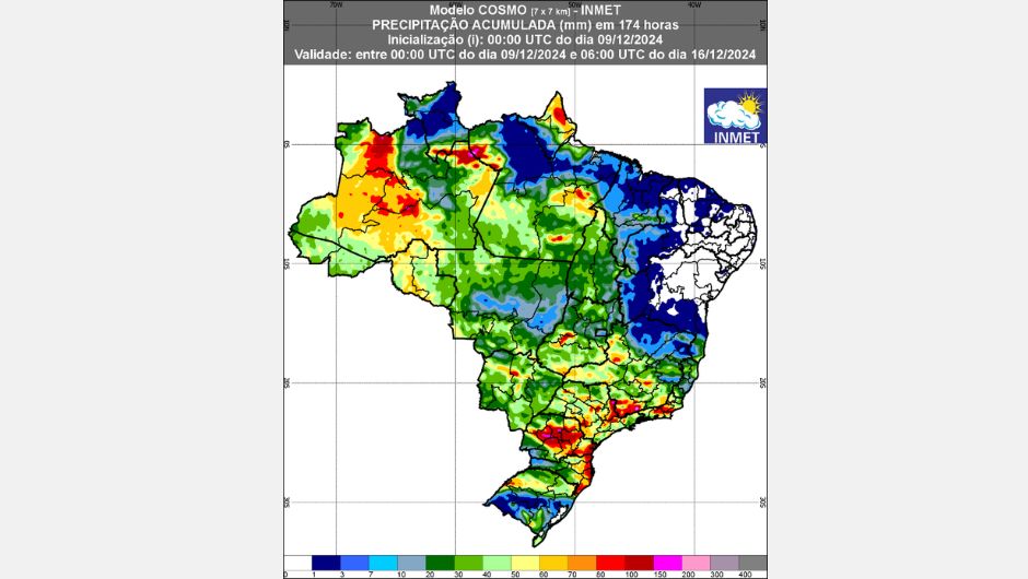 Figura 1: previsão de chuva (09 a 16 de dezembro de 2024); fonte: Inmet