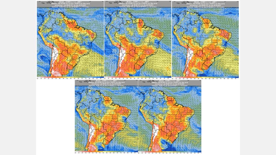Figura 2: previsão de umidade relativa do ar (%) em 2 m e vento a 10 m (m/s) para a semana de 20 a 27 de outubro de 2025 às 15h (horário de Brasília); fonte: Inmet