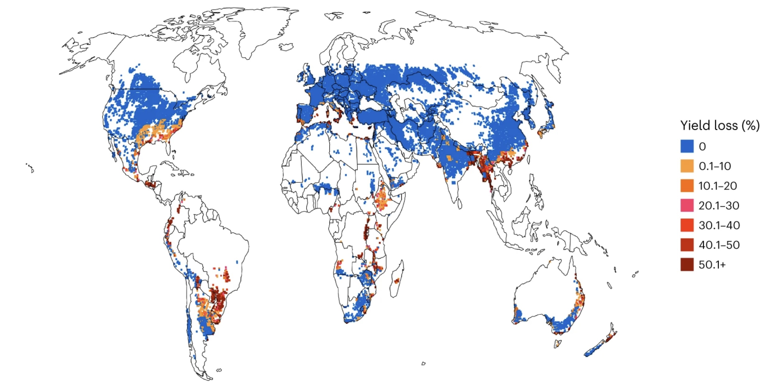 Perda potencial de rendimento de trigo devido à brusone do trigo simulada para cenários de mudanças climáticas para 2040–2070