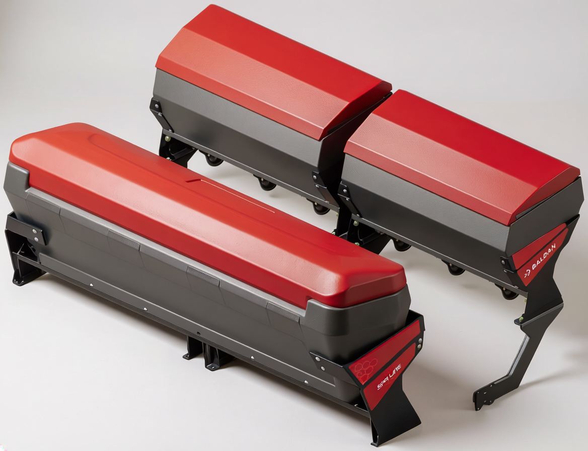 Reservatórios de adubo e semente da Baldan SPA Line: cada linhapossui capacidade média de 95 l no adubo e 68 l na semente