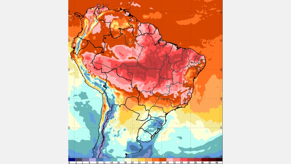 Figura 2: previsão de temperatura máxima para o dia 10 de agosto de 2025 às 15h (horário de Brasília); fonte: Inmet