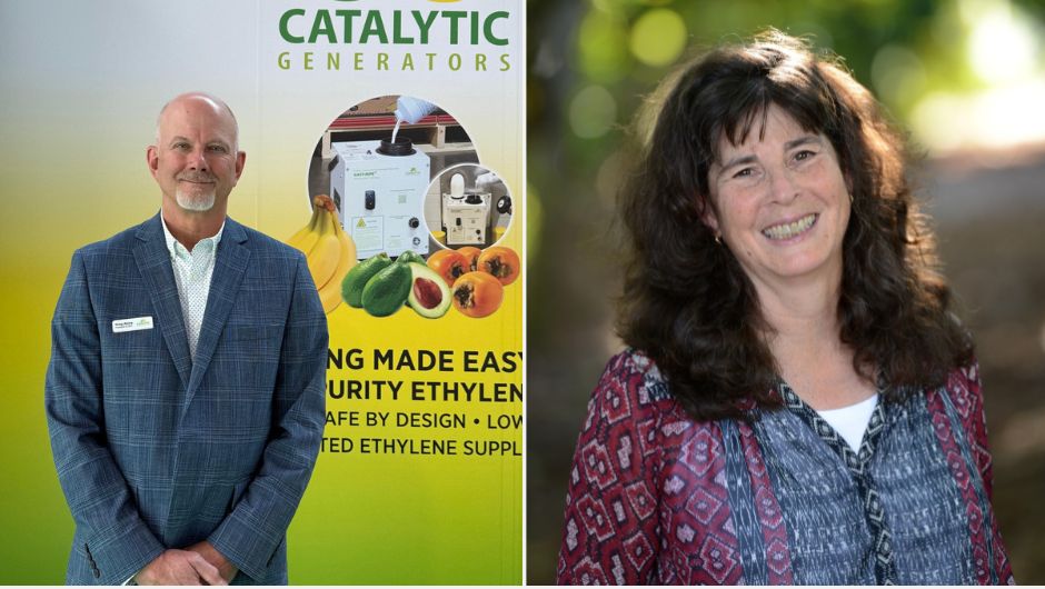 Greg Akins, presidente e CEO da Catalytic Generators, e&nbsp;Mary Lu Arpaia, especialista em extensão cooperativa da Universidade da Califórnia