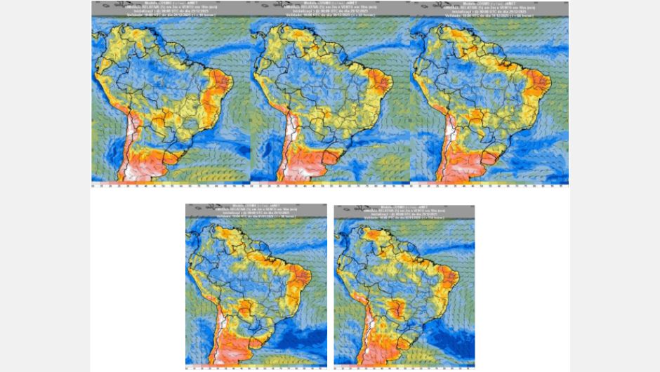 Figura 2: previsão de umidade relativa do ar (%) em 2 m e vento a 10 m (m/s) para a semana de 29 de dezembro a 02 de janeiro de 2026 às 15h (horário de Brasília); fonte: Inmet