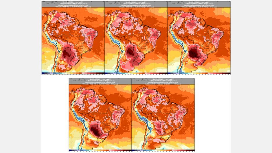 Figura 2: previsão de temperatura máxima para a semana de 09 a 13 de fevereiro de 2026 às 15h (horário de Brasília); fonte: Inmet