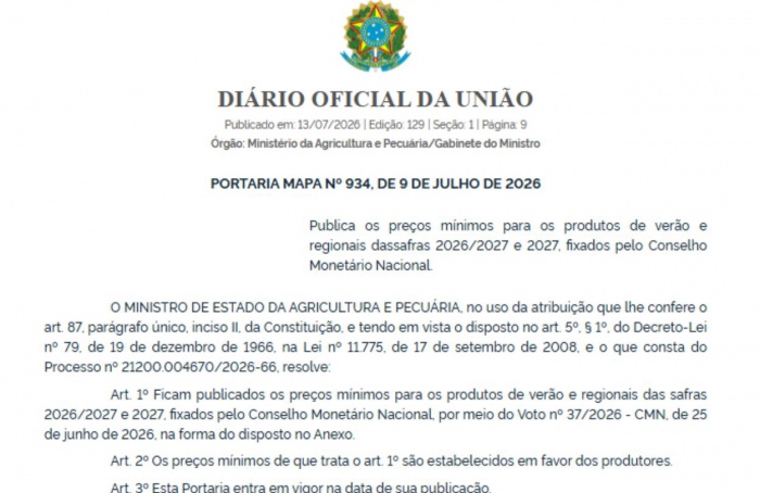 Preços mínimos de milho, soja e arroz são atualizados