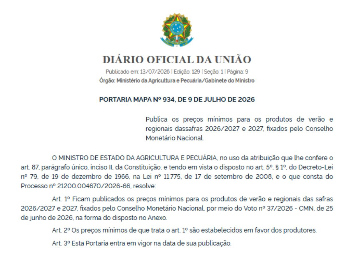 Preços mínimos de milho, soja e arroz são atualizados