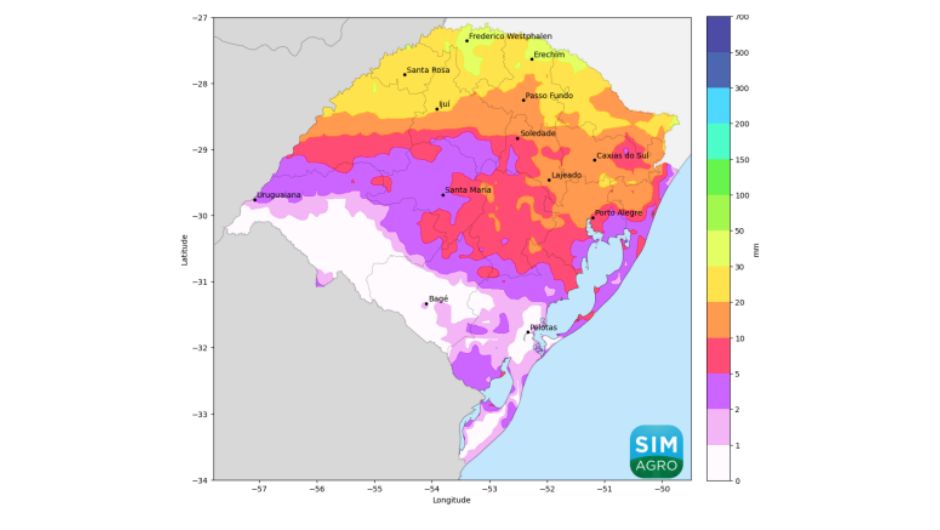 Chuva prevista (em mm) pelo modelo Icon de 15 a 21 de outubro de 2026