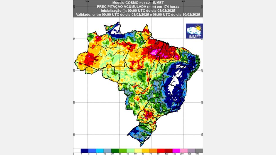 Figura 1: previsão de chuva (27 de janeiro a 03 de fevereiro de 2025); fonte: Inmet