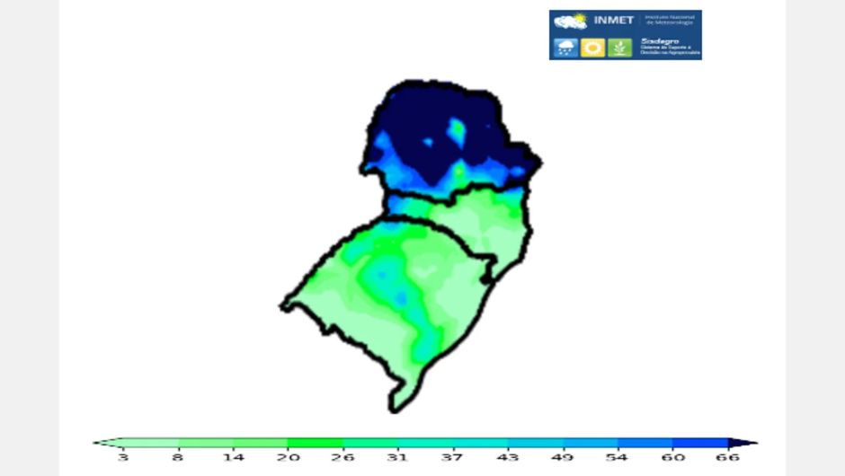 Figura 2: mapa de excedente de água no solo (mm), entre os dias 02 e 07 de outubro; fonte: Inmet/Sisdagro