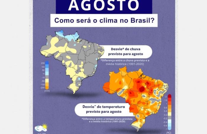 Agosto terá temperaturas acima da média e chuvas irregulares