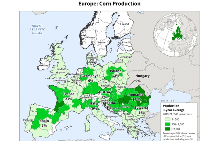 Seca e redução de área derrubam produção de milho na União Europeia