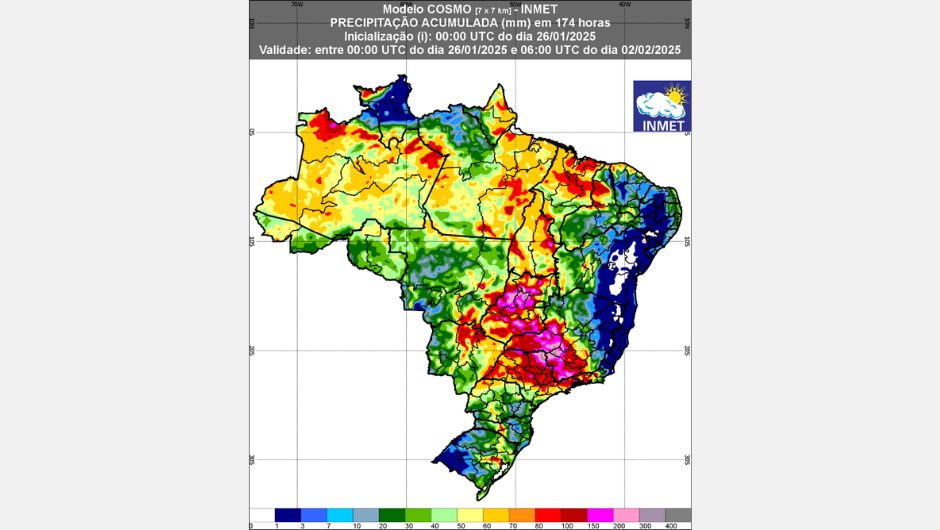 Figura 1: previsão de chuva (27 de janeiro a 03 de fevereiro de 2025); fonte: Inmet