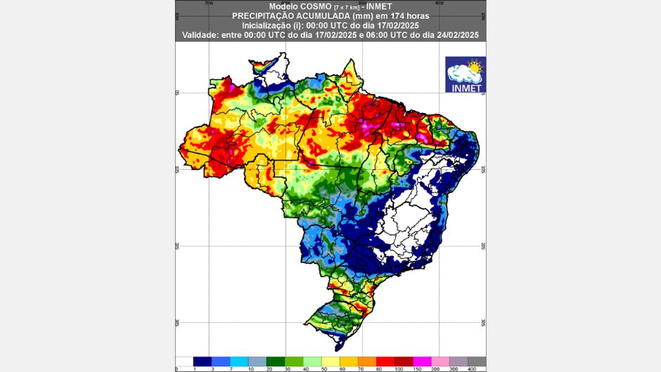 Figura 1: previsão de chuva (17 a 24 de fevereiro de 2025); fonte: Inmet