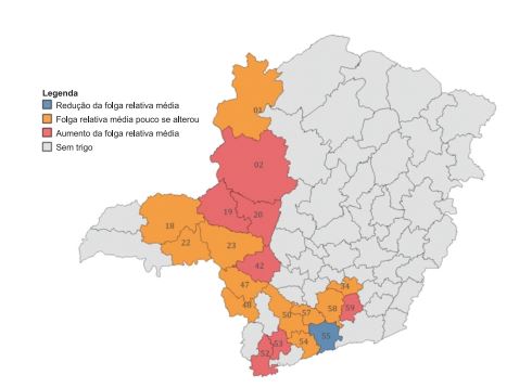 Microrregiões segundo a evolução da folga de produtividade relativa média no período 2014-2018