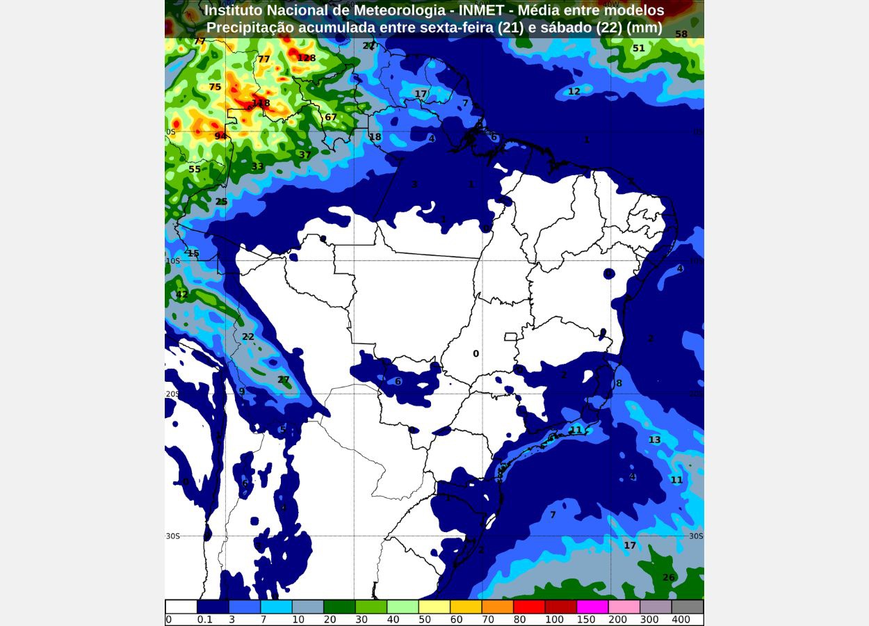 Inmet: previsão do tempo para sexta-feira (21) e sábado (22)