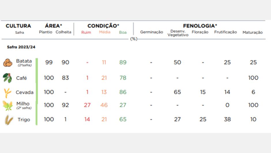 Figura 1: plantio, colheita e situação de lavouras selecionadas referentes ao dia 05/08/2024