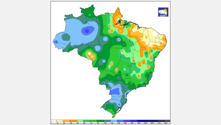 Figura 1 - precipitação acumulada (mm) em outubro de 2025; fonte: Inmet