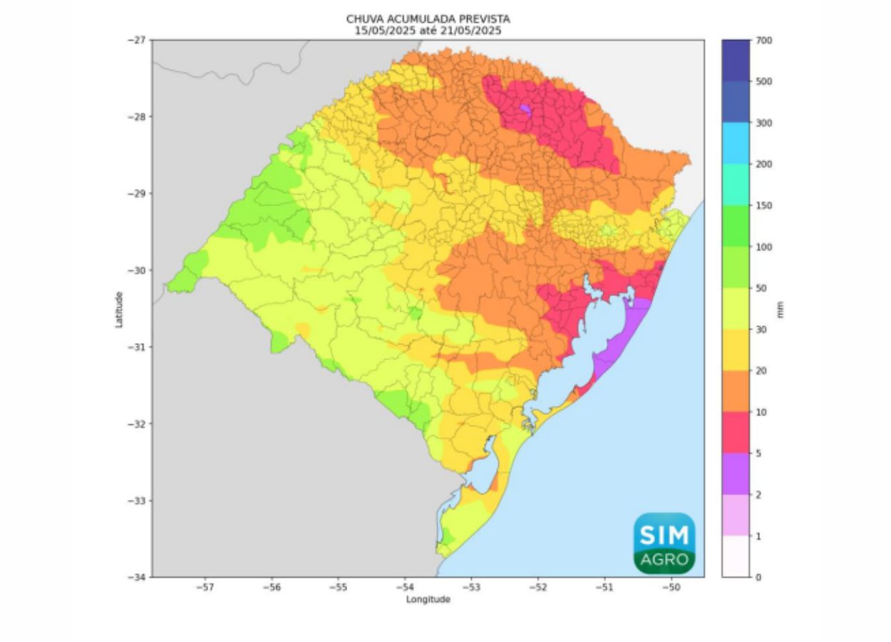 Previsão indica chuva e frio para a próxima semana no RS