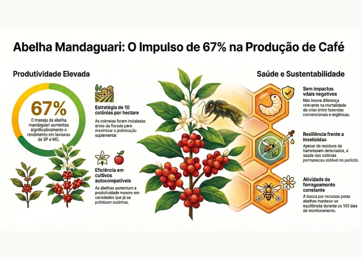 Las abejas Mandaguari aumentan la producción de café arábica hasta en un 67%.