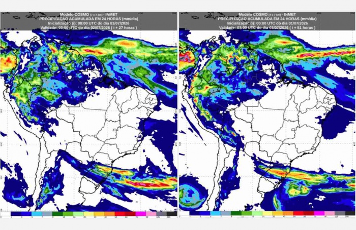Inmet: previsão do tempo para quinta (2) e sexta-feira (3)