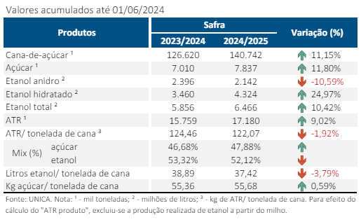 Avaliação quinzenal da safra 2024/2025 da Região Centro-Sul