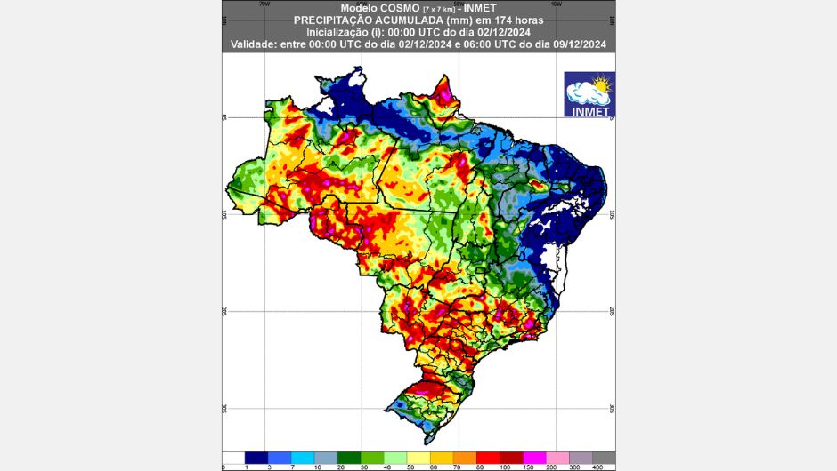 Figura 1: previsão de chuva (02 a 09 de dezembro de 2024); fonte: Inmet