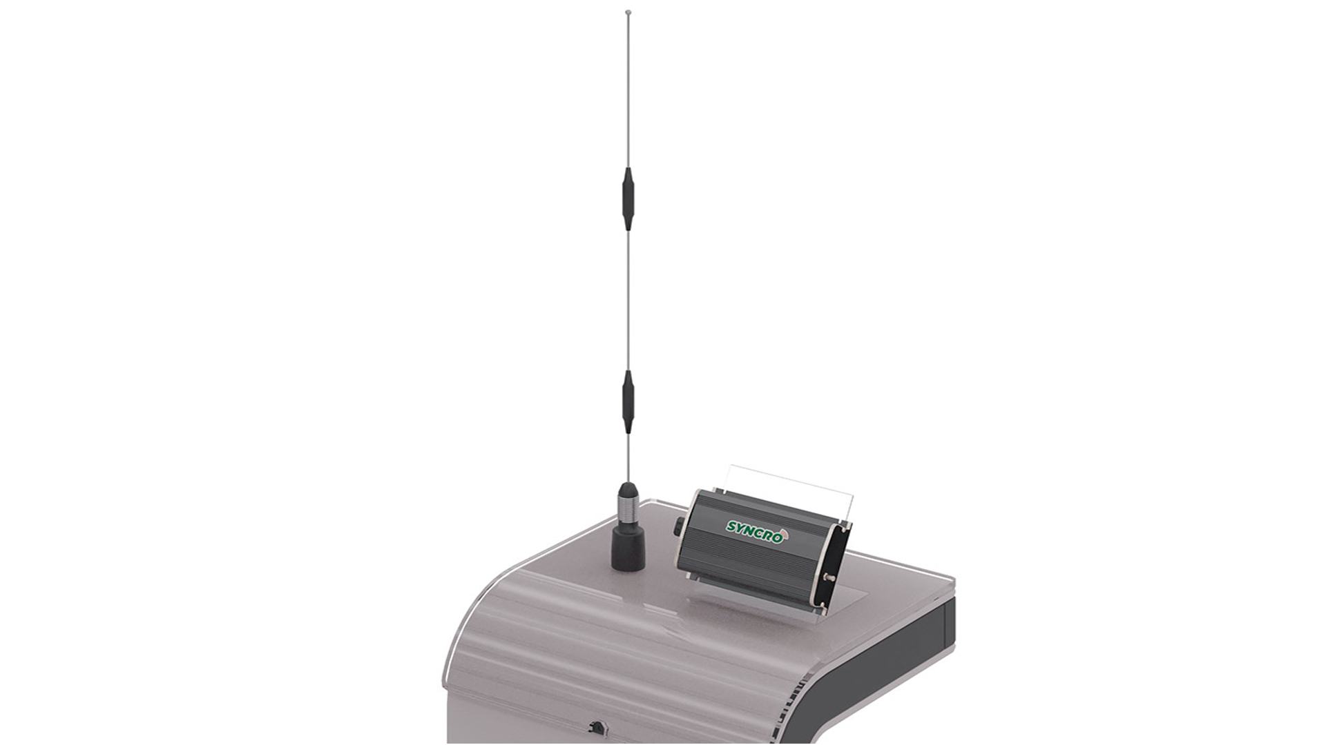 O kit do Syncro é formado por rádio Syncro, antena do rádio, cabo de alimentação e suportes de instalação