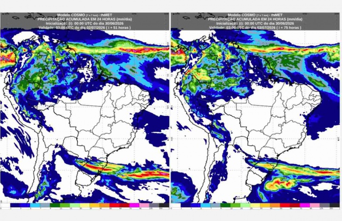 Inmet: previsão do tempo para quarta (1) e quinta-feira (2)