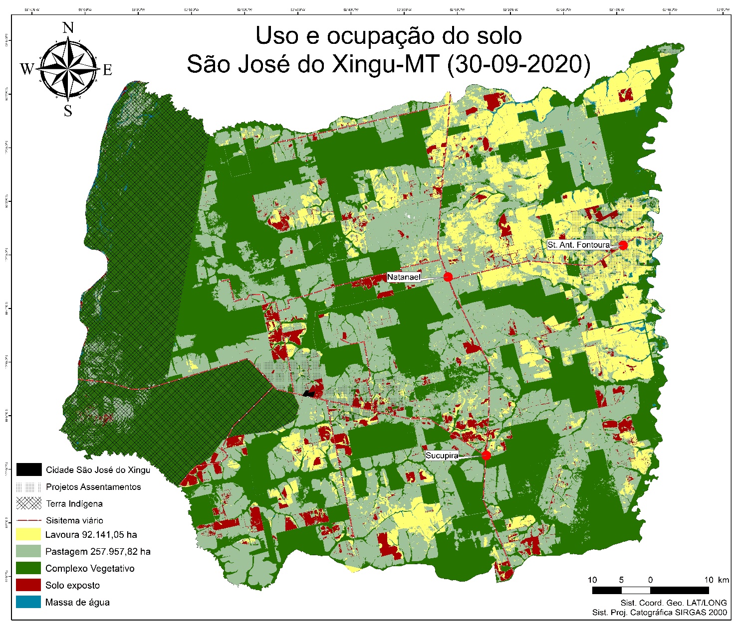 Figura 6. Uso e ocupação do solo no município de São José do Xingu, região Norte Araguaia do Estado de Mato Grosso, Brasil. FONTE: autoria própria.