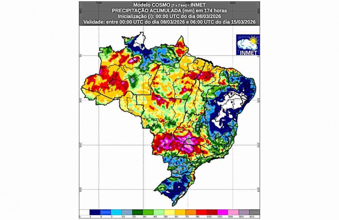 Inmet: previsão do tempo entre os dias 9 a 16 de março