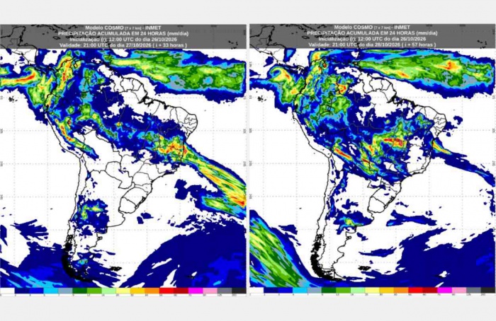 Inmet: previsão do tempo para terça (27/10) e quarta-feira (28/10)