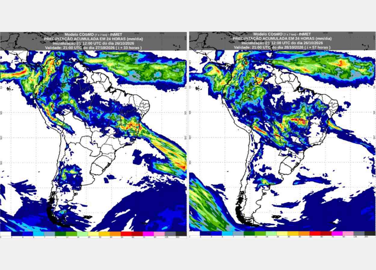 Chuvas atingem áreas agrícolas do Centro-Oeste e Matopiba; frio diminui no Sul, enquanto calor intenso persiste no Norte e Nordeste