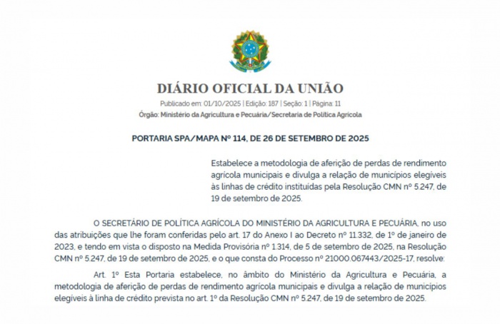Governo define regras para medir perdas agrícolas por clima