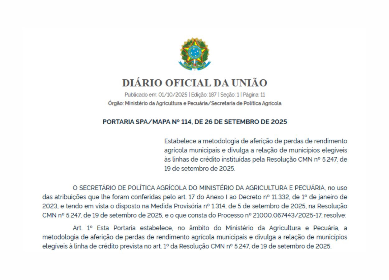 Governo define regras para medir perdas agrícolas por clima