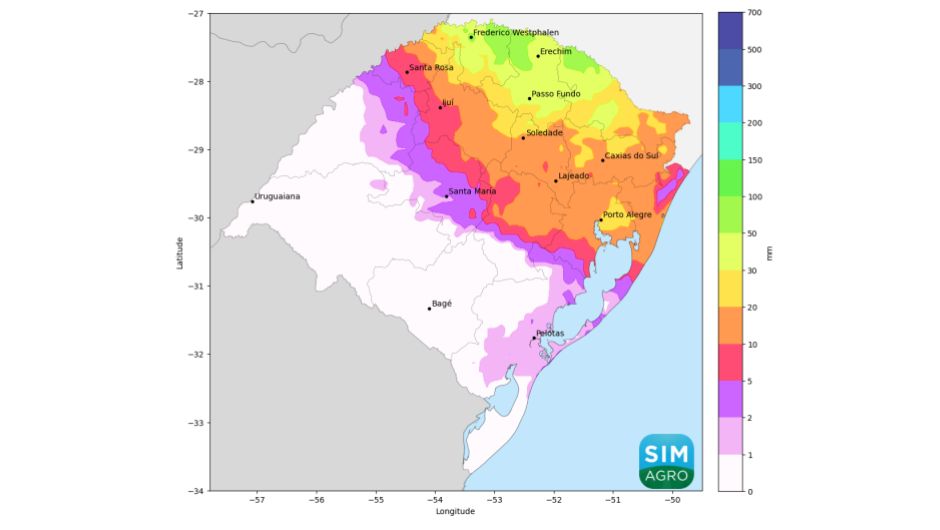 Figura 2 - chuva prevista (em mm) pelo modelo Icon do dia 21 a 27 maio de 2026