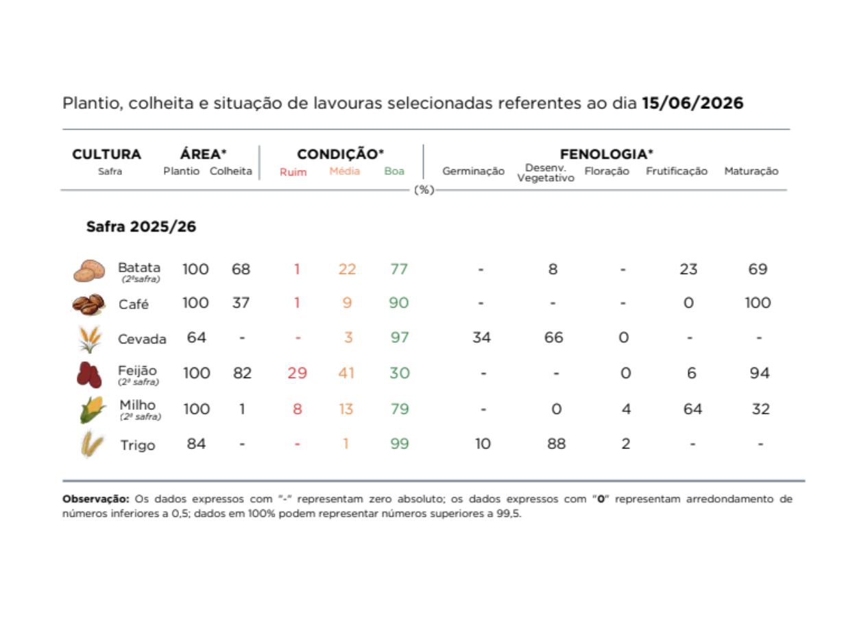 PR Safra 2025/26: chuvas favorecem lavouras de inverno